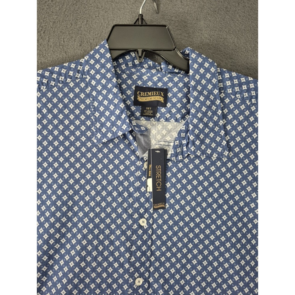 Cremieux Shirt Mens 3XT Tall Blue Geometric Print Short Sleeve Button Front NWT